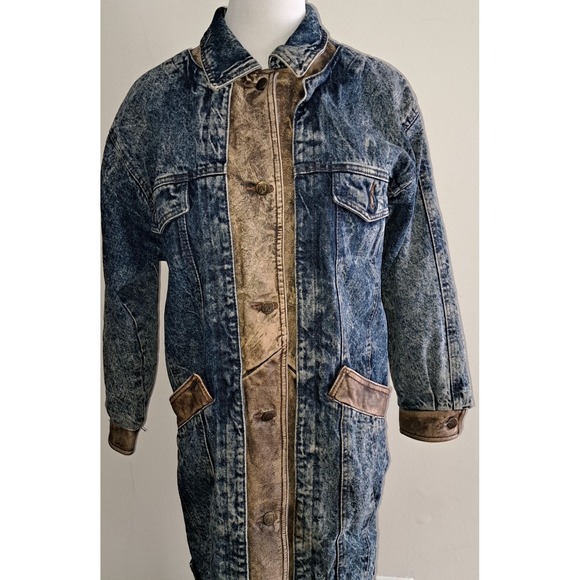 Vintage Andy Johns Denim Jacket – Lined & Insulated | Leather Trim | Size Small - Picture 2 of 13